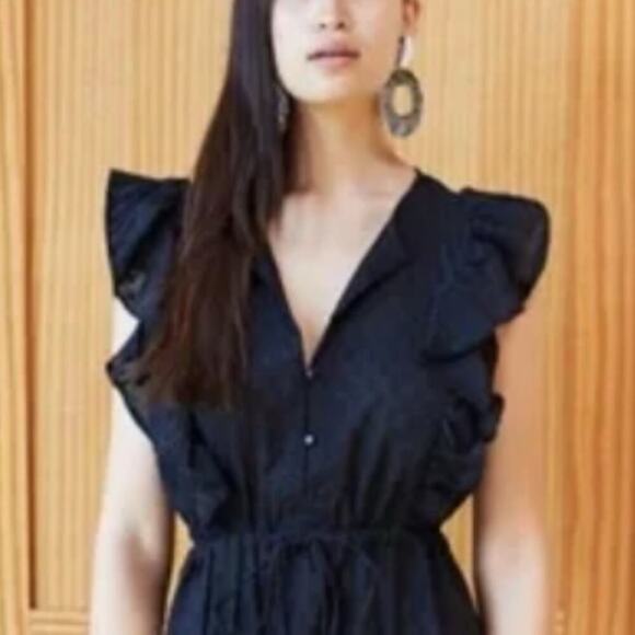 Emerson Fry India Collection Chandra Dress Long In Black Swiss Dot Size XS - Picture 7 of 16